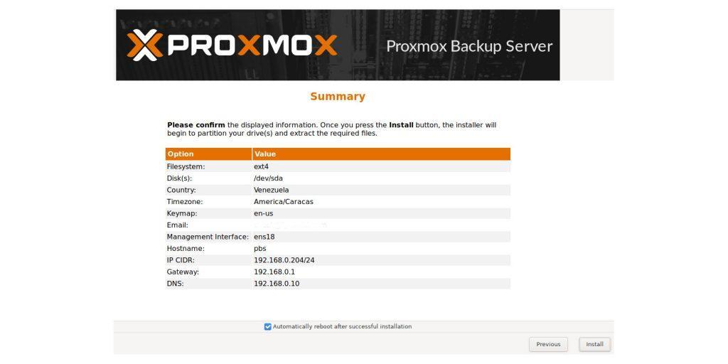 instalación de proxmox backup server 7